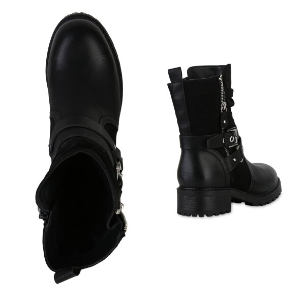 Stiefelparadies Damen Biker Boots in Schwarz Flash Sale