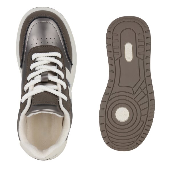 Stiefelparadies Damen Sneaker Low in Grau Metallic Black Friday