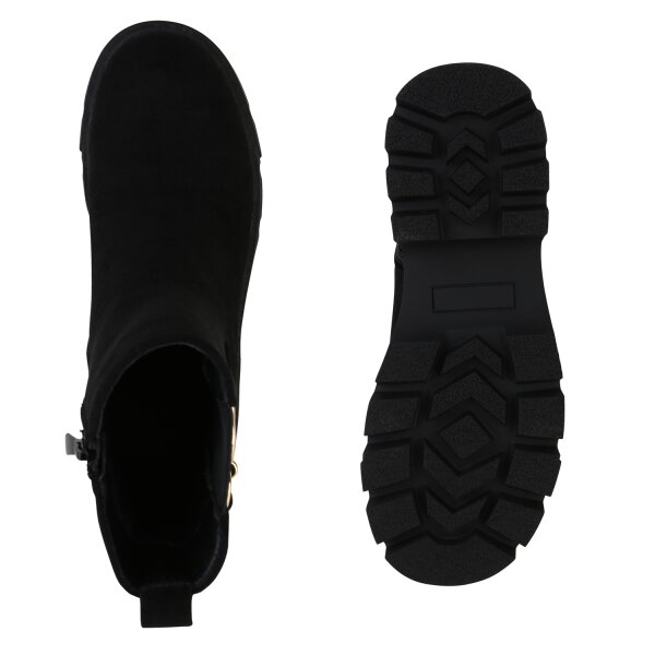 Stiefelparadies Damen Klassische Stiefeletten in Schwarz Velours Muttertagsangebot