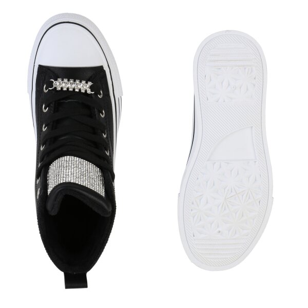 Stiefelparadies Damen Plateau Sneaker in Schwarz Vatertagsangebot