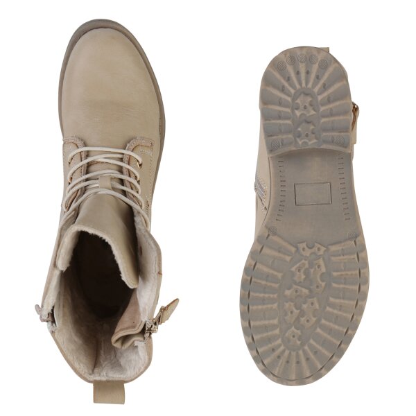 Stiefelparadies Damen Schnürstiefeletten in Beige Valentinstagsangebot