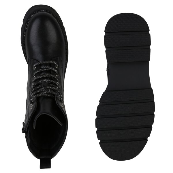 Stiefelparadies Damen Schnürstiefeletten in Schwarz Zeitlich begrenztes Angebot