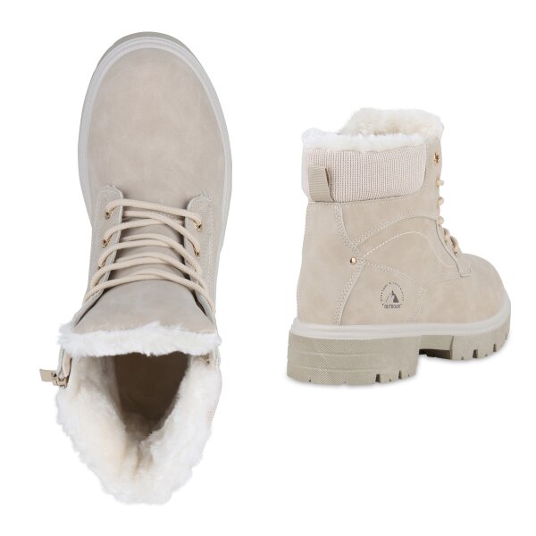 Stiefelparadies Damen Worker Boots in Beige Große Rabatte