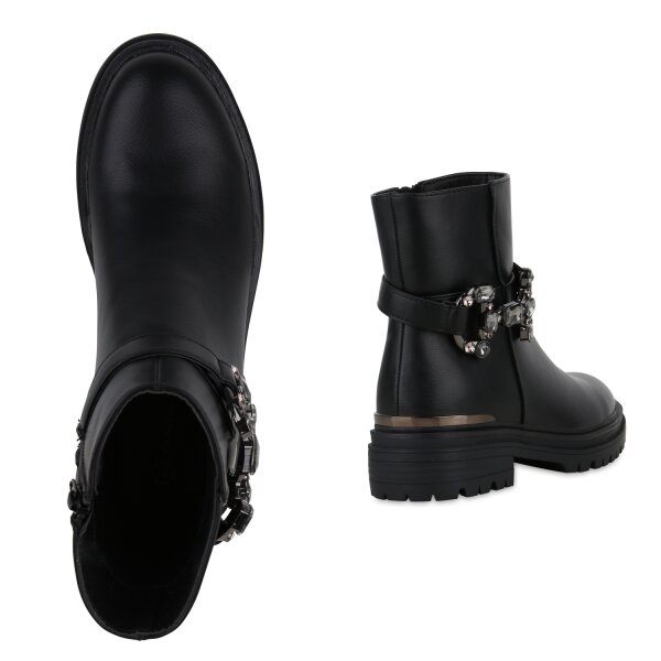 Stiefelparadies Damen Biker Boots in Schwarz Neuheiten