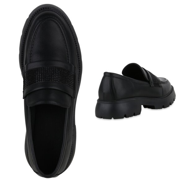 Stiefelparadies Damen Loafers in Schwarz Räumungsverkauf
