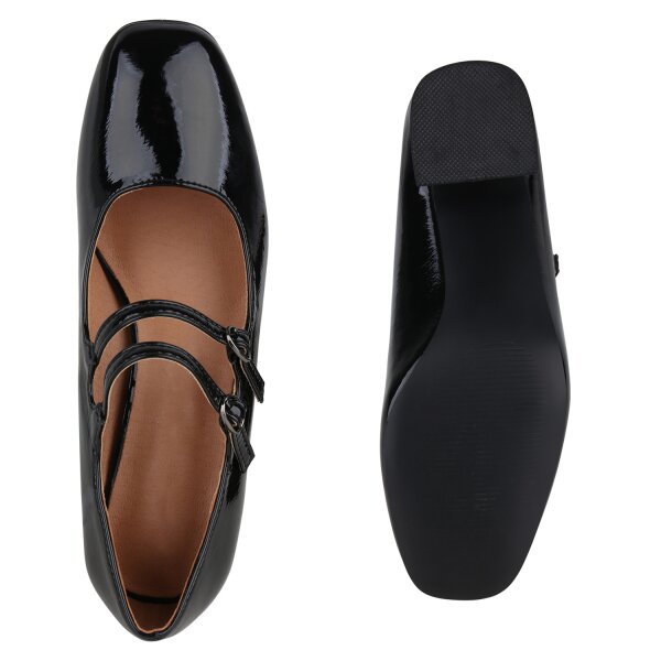 Stiefelparadies Damen Mary Janes in Schwarz Lack Tägliche Deals