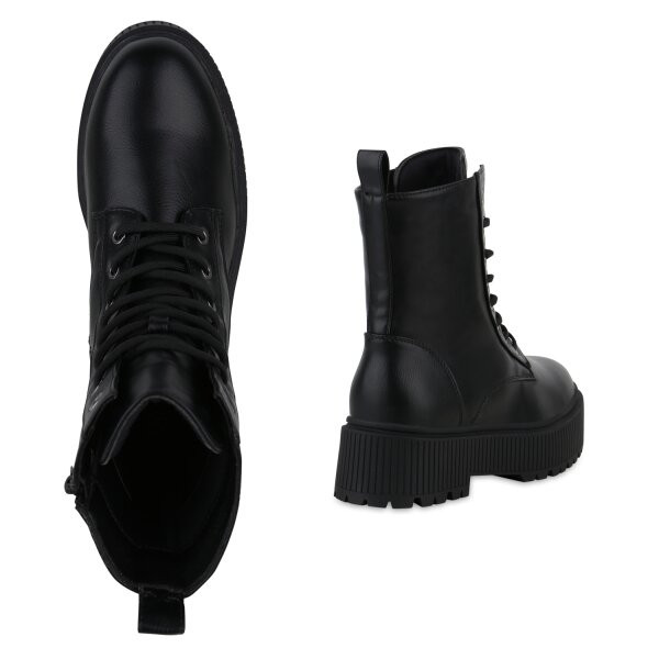 Stiefelparadies Damen Plateau Boots in Schwarz Sonderangebote