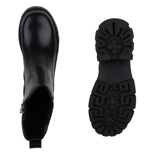 Stiefelparadies Damen Plateau Boots in Schwarz Wochenangebot