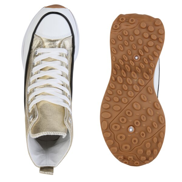 Stiefelparadies Damen Plateau Sneaker in Gold Speichern exportieren
