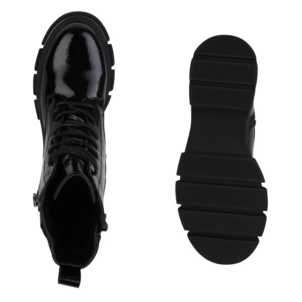 Stiefelparadies Damen Schnürstiefeletten in Schwarz Lack Black Friday Preise