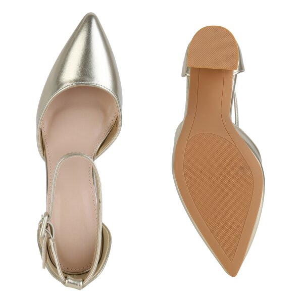 Stiefelparadies Damen Spitze Pumps in Gold 50% Rabatt für begrenzte Zeit