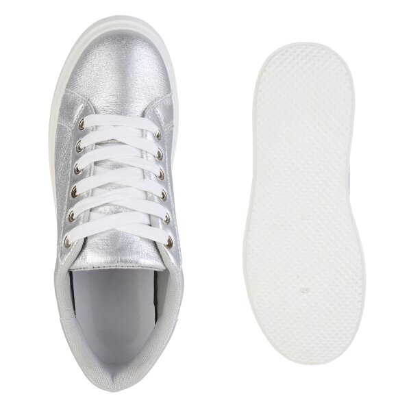 Stiefelparadies Damen Plateau Sneaker in Silber 2025