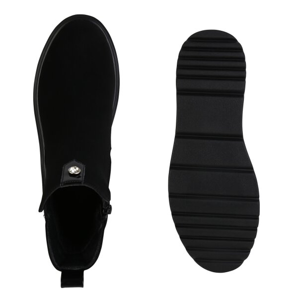 Stiefelparadies Damen Keilstiefeletten in Schwarz Lack Online