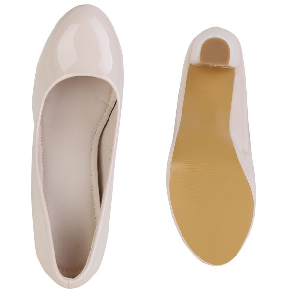 Stiefelparadies Damen Klassische Pumps in Beige Lack Outlet