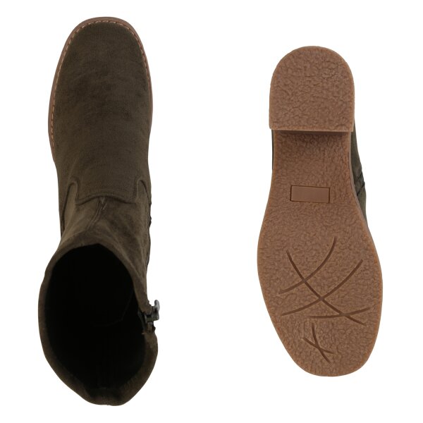 Stiefelparadies Damen Klassische Stiefeletten in Olivgrün im Angebot