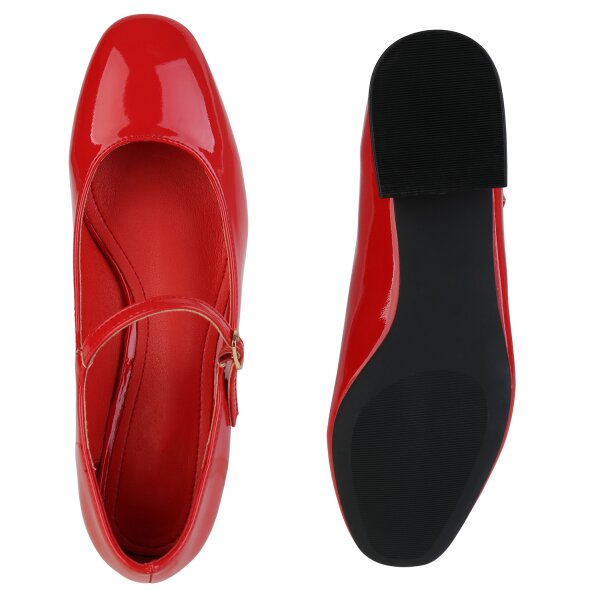 Stiefelparadies Damen Riemchenballerinas in Rot Lack Kostenloser Versand