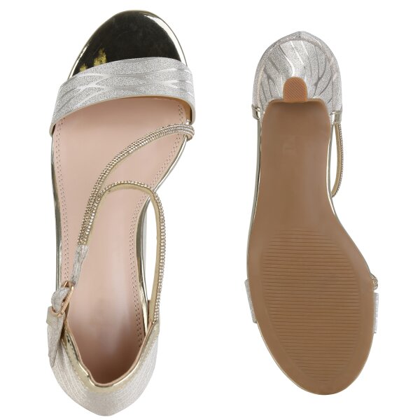 Stiefelparadies Damen Riemchensandaletten in Gold Fabrik Onlineshop