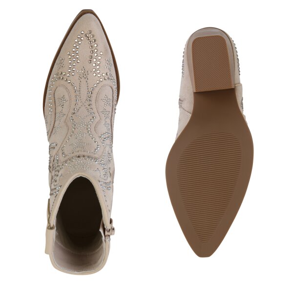 Stiefelparadies Damen Cowboy Boots in Beige Flash Sale