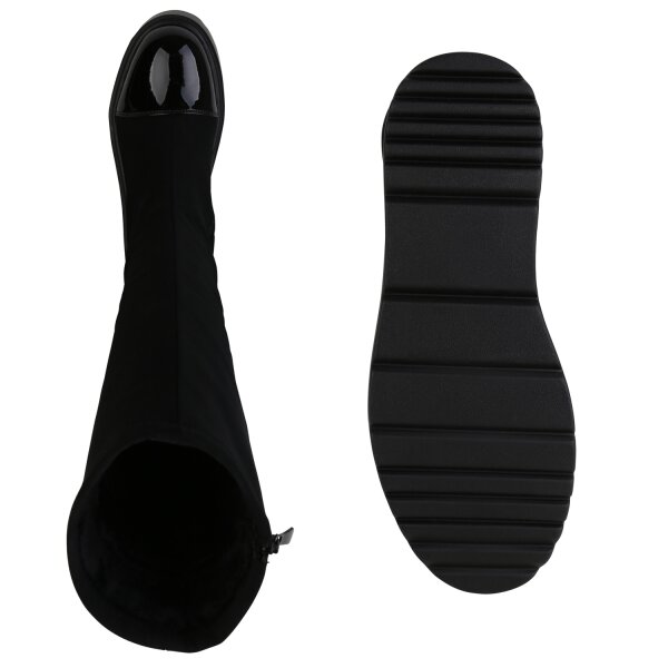 Stiefelparadies Damen Keilstiefel in Schwarz Lack Preisnachlass