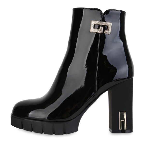 Stiefelparadies Damen Klassische Stiefeletten in Schwarz Lack Heißer Verkauf
