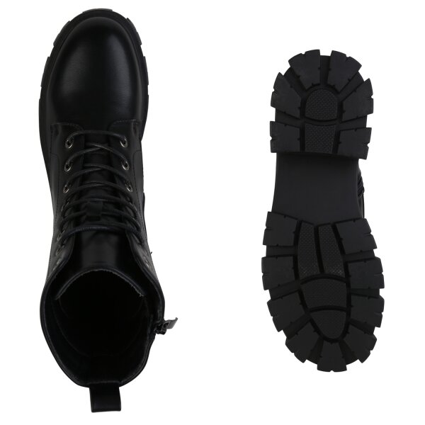 Stiefelparadies Damen Plateau Boots in Schwarz Zeitlich begrenztes Angebot