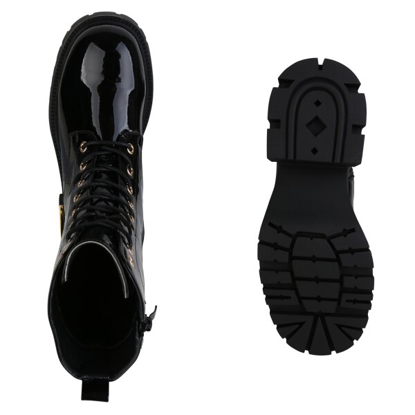 Stiefelparadies Damen Plateau Boots in Schwarz Lack Exklusive Angebote