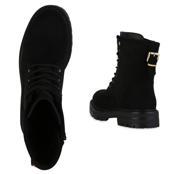 Stiefelparadies Damen Schnürstiefeletten in Schwarz Saisonale Angebote