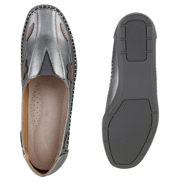 Stiefelparadies Damen Slip Ons in Grau Metallic Tägliche Deals