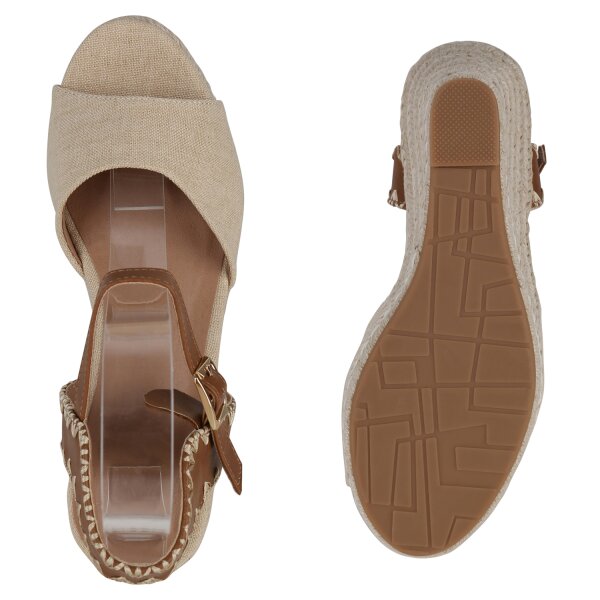 Stiefelparadies Damen Keilsandaletten in Beige Letzte 3 Tage