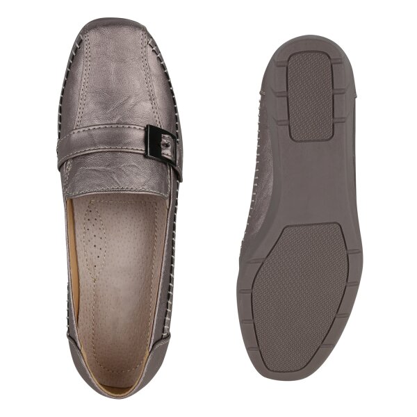 Stiefelparadies Damen Keilslippers in Bronze Metallic 50% Rabatt für begrenzte Zeit