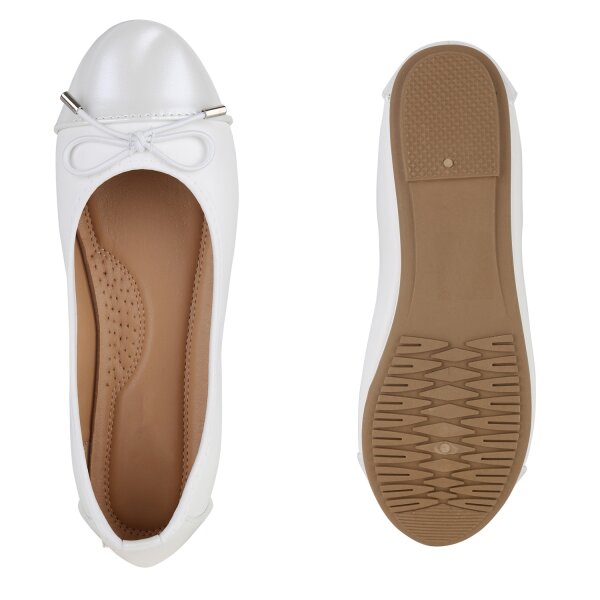 Stiefelparadies Damen Klassische Ballerinas in Weiss Lack Outlet