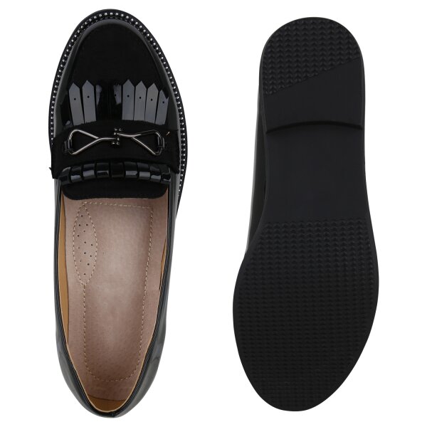 Stiefelparadies Damen Klassische Slippers in Schwarz Lack im Angebot