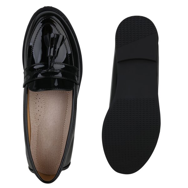 Stiefelparadies Damen Klassische Slippers in Schwarz Lack Schlussverkauf