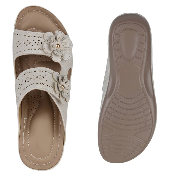 Stiefelparadies Damen Komfort Sandalen in Beige Fabrikverkauf