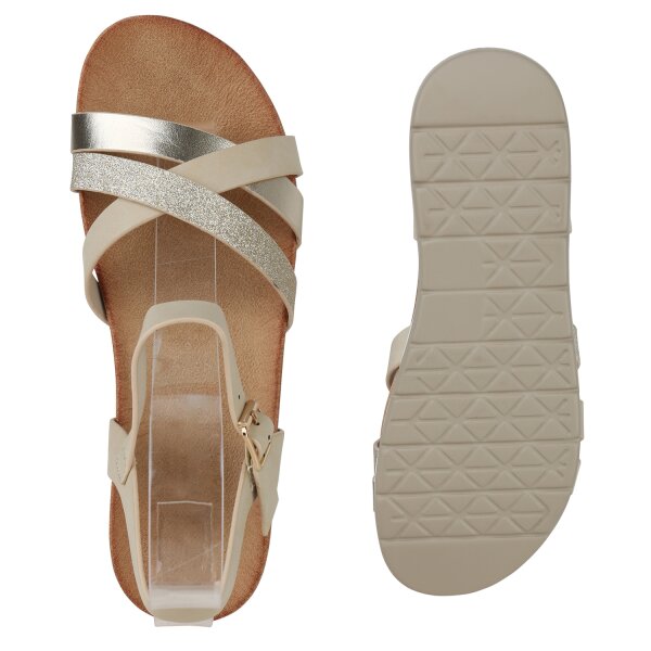 Stiefelparadies Damen Komfort Sandalen in Beige Metallic Meist gekauft