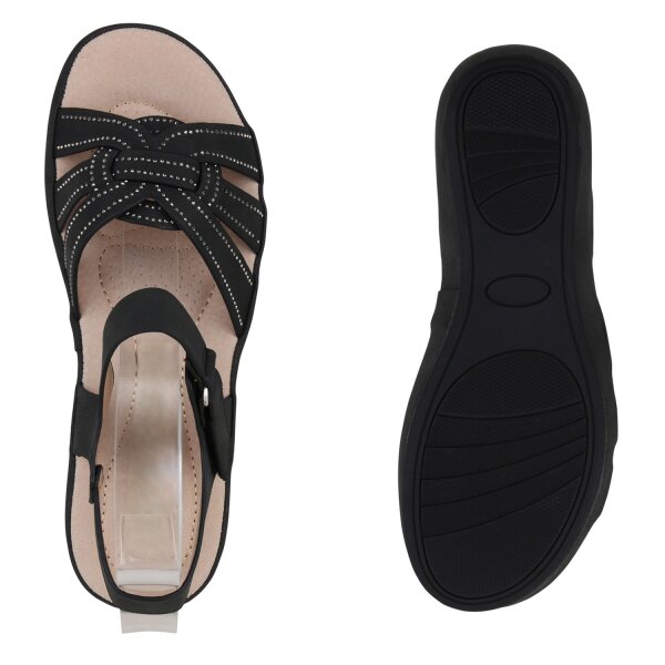 Stiefelparadies Damen Komfort Sandalen in Schwarz Limitierter Zeitrabatt