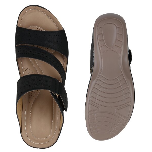Stiefelparadies Damen Komfort Sandalen in Schwarz Fabrik Onlineshop