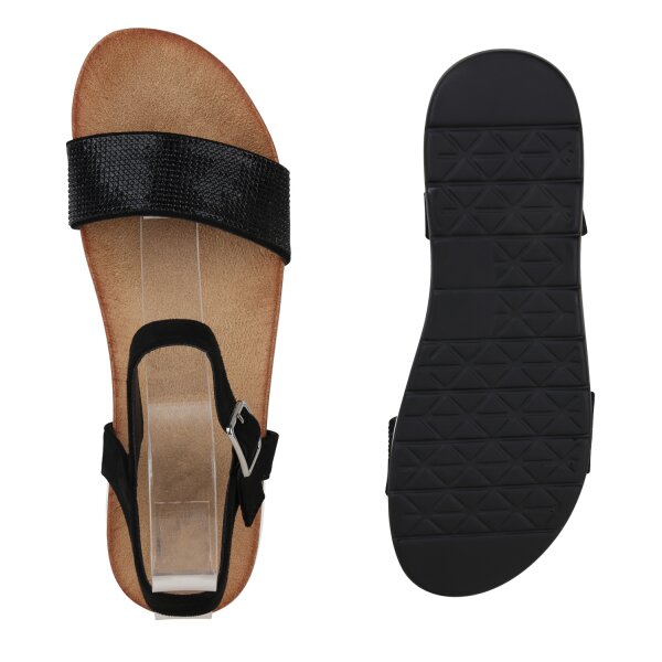 Stiefelparadies Damen Komfort Sandalen in Schwarz Fabrikpreis