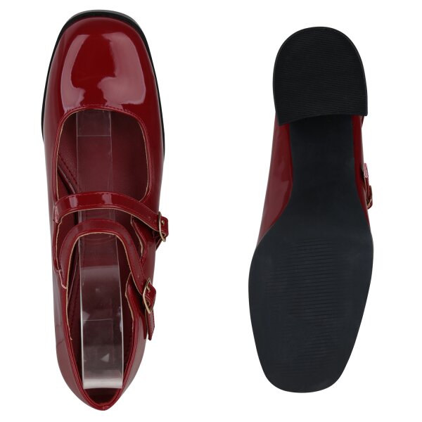 Stiefelparadies Damen Mary Janes in Burgund Lack Rabatt