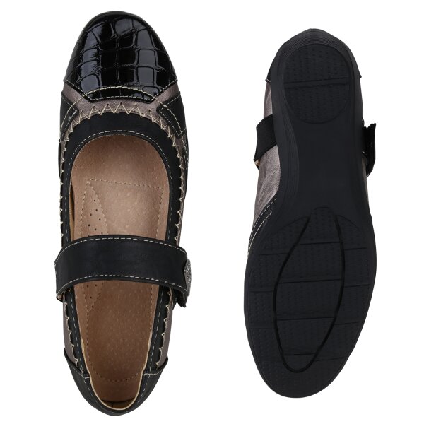 Stiefelparadies Damen Mary Janes in Schwarz Kroko Lack Flash Sale