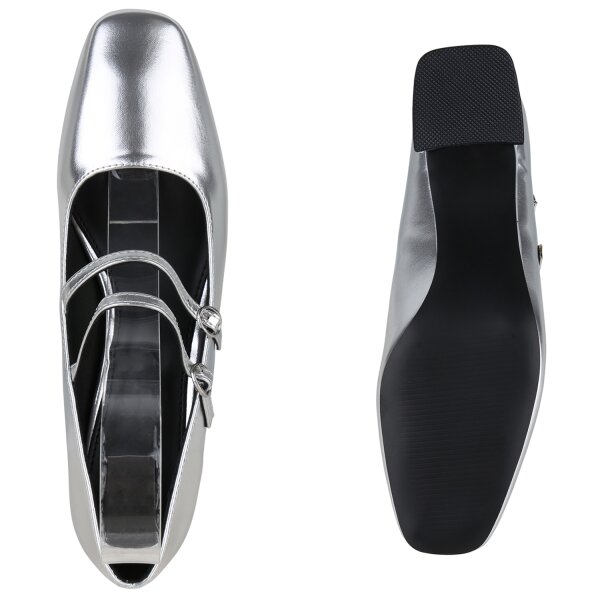 Stiefelparadies Damen Mary Janes in Silber Online Shopping