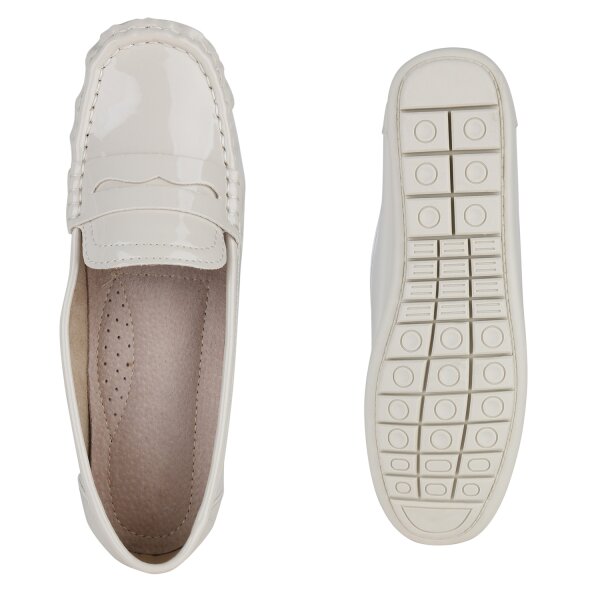 Stiefelparadies Damen Mokassins in Beige Lack Preisnachlass
