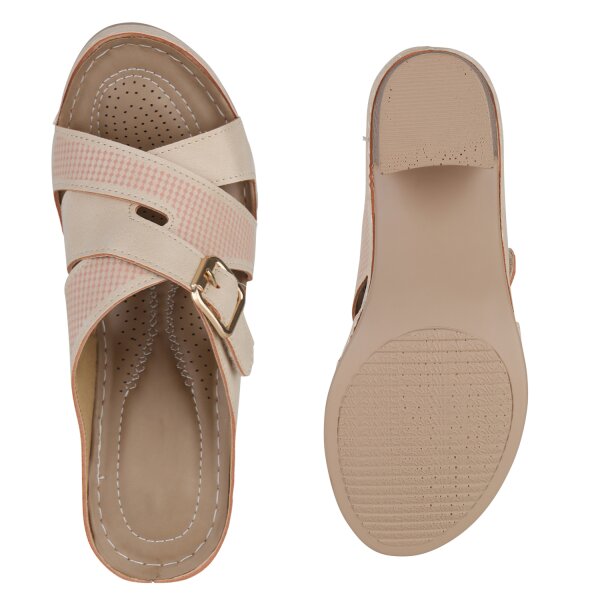 Stiefelparadies Damen Pantoletten in Beige Lagerräumung