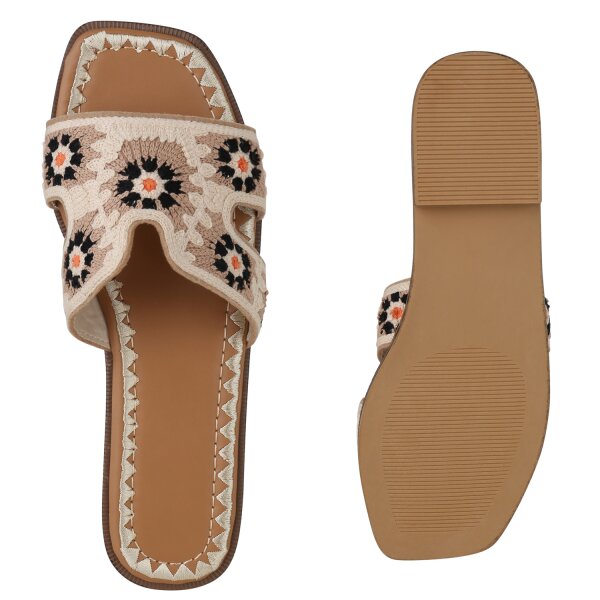 Stiefelparadies Damen Pantoletten in Beige Mehrfarbig Zeitlich begrenztes Angebot