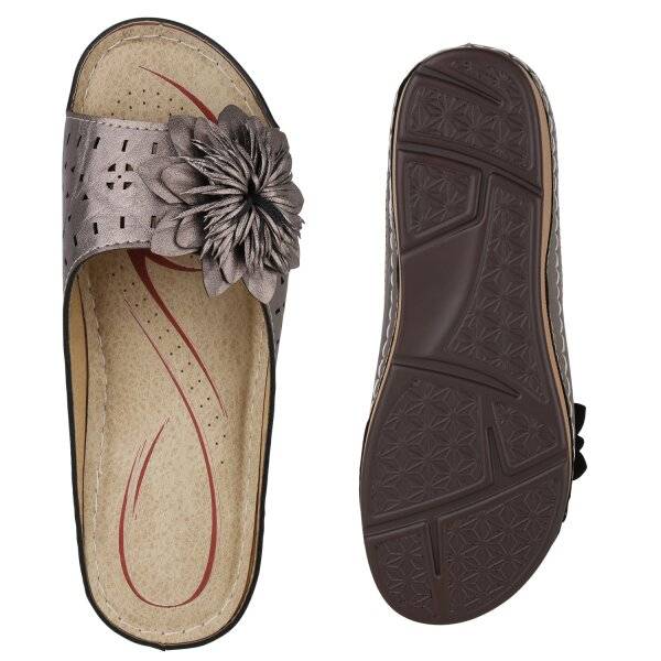 Stiefelparadies Damen Pantoletten in Grau Metallic Bestseller
