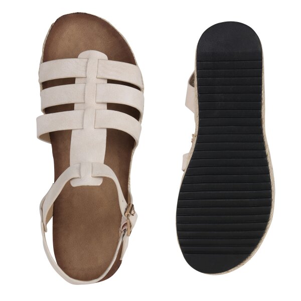 Stiefelparadies Damen Plateau Sandaletten in Beige Letzte 2 Tage