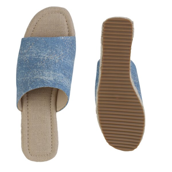 Stiefelparadies Damen Plateau Sandaletten in Blau Denim Letzter Tag