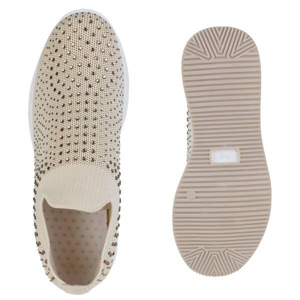 Stiefelparadies Damen Plateau Sneaker in Beige Vierteljährliche Förderung