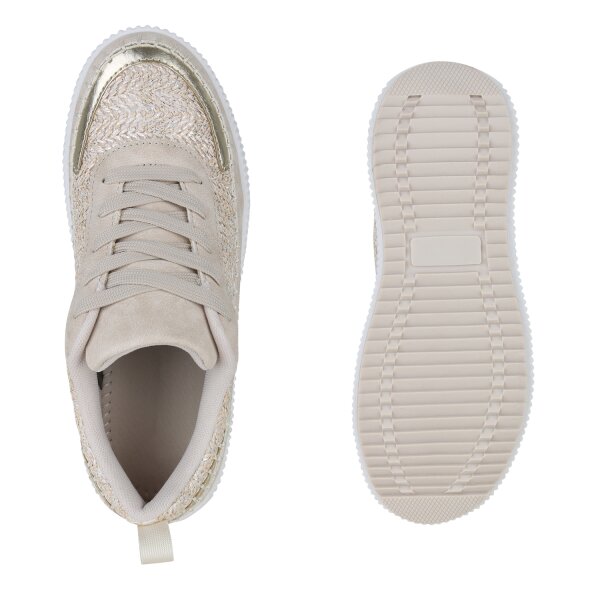 Stiefelparadies Damen Plateau Sneaker in Beige Metallic Bis zu 55% Rabatt