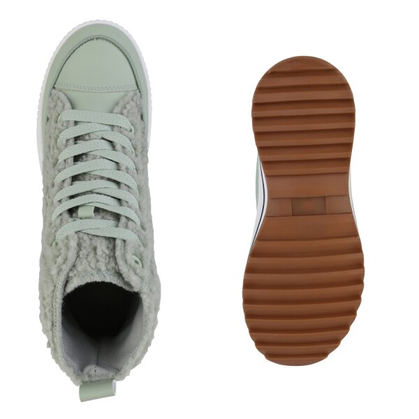 Stiefelparadies Damen Plateau Sneaker in Hellgrün Riesige Rabatte